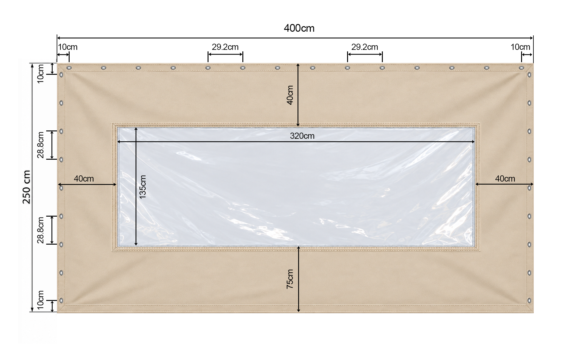 Bâche fermeture de terrasse 4m00 × 2m50 avec fenêtre transparente